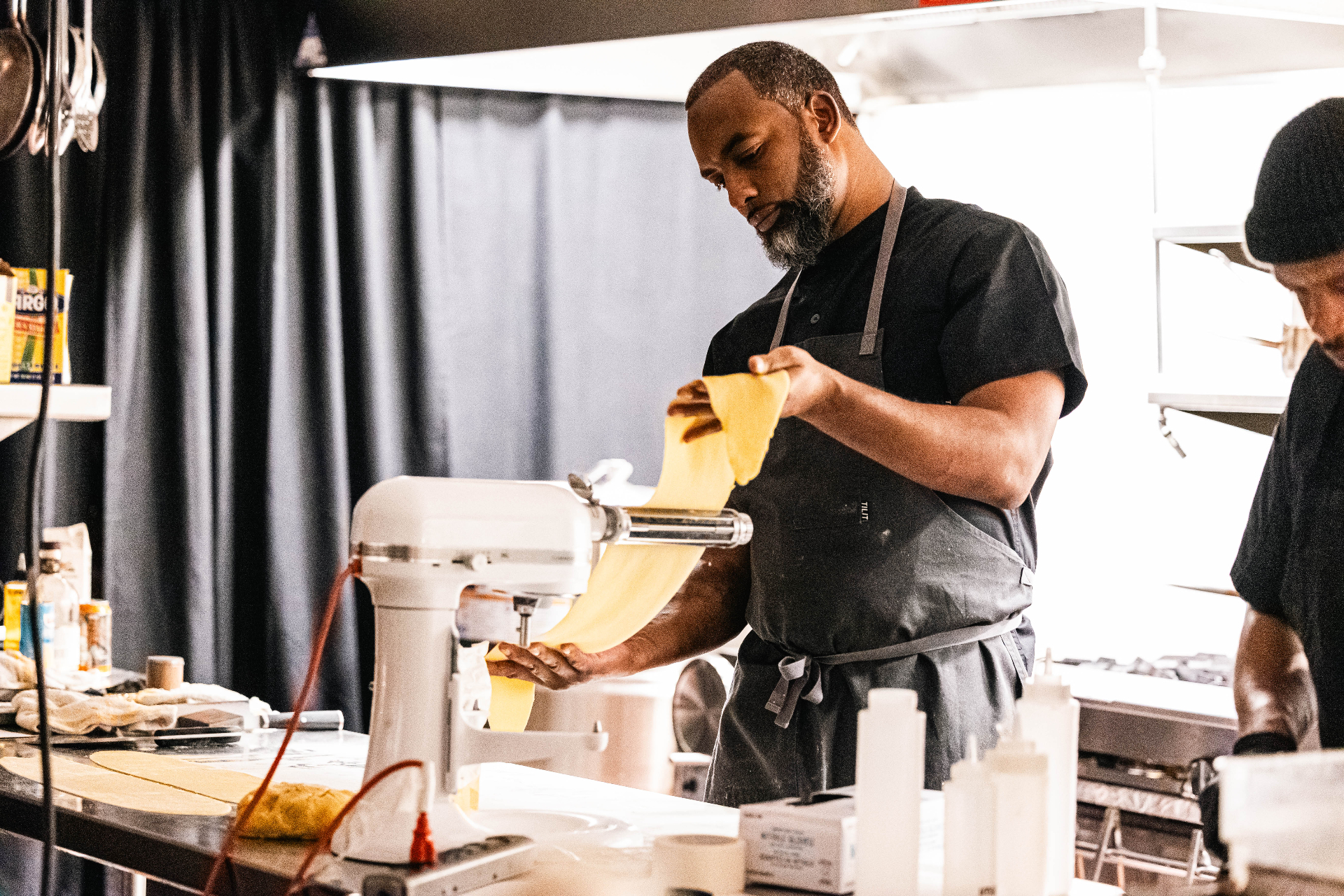 Chef Scotley Innis making fresh pasta